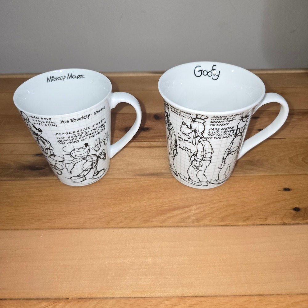 Disney Sketchbook Mickey Mouse and Goofy Coffee Mug Set Jerry Leigh Ceramic